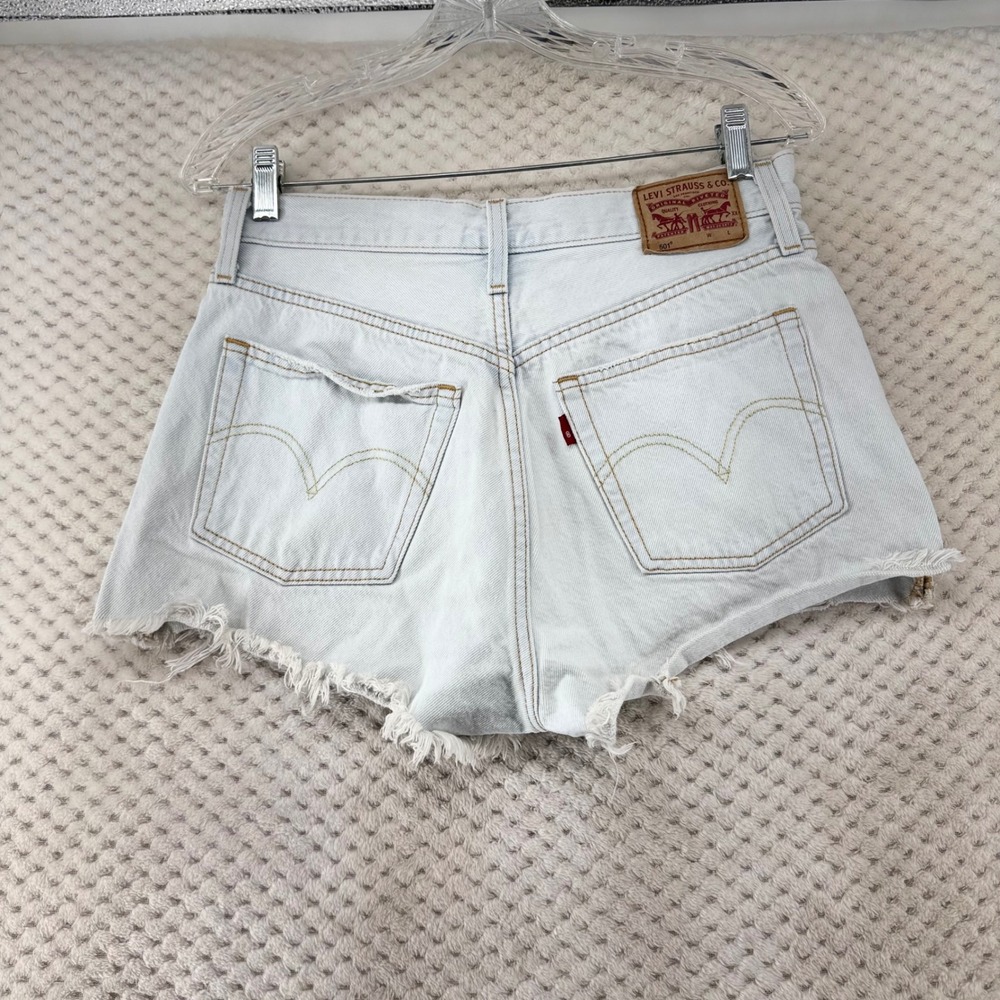 Levis 501 Original Denim Shorts Womens 28 Light Wash Distressed High Rise Button - Picture 7 of 10